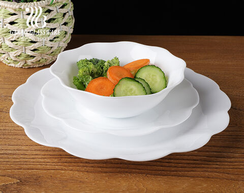 24-Piece white opal glass set, service for 4 Dinner Plate, Appetizer Plate, and Soup or Cereal Bowl 