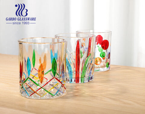 Klassischer Bourbon-Whisky-Glasbecher mit Regentropfen-Sisal-Prägung und Handbemalung