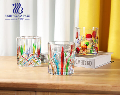 Colorful hand painting embossed whisky tasting serving glass cups