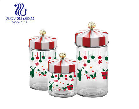 Multi sizes 500ML 1000ML 1500ML any others glass storage jars with Christmas theme