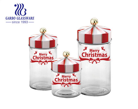 Multi tailles 500ML 1000ML 1500ML autres bocaux de stockage en verre avec thème de Noël