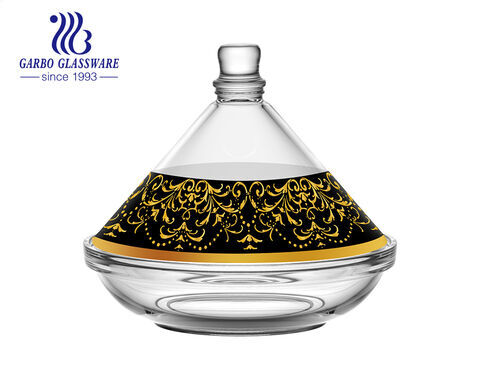 Marchés arabes vente chaude verrerie Tajine pot de bonbons en verre avec impression de décalcomanie