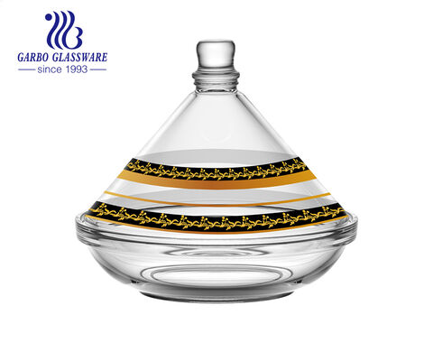 Arabische Märkte heißer Verkauf Glaswaren Tajine Glas Bonbonglas mit Abziehbilddruck