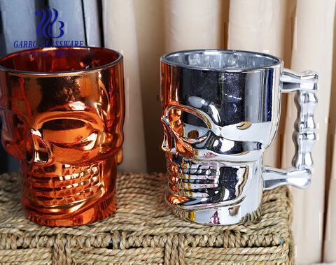 Halloween day gifts glass beer mug gold pink silver colored skull shape beer glasses 