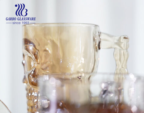 Taza de cerveza de Halloween con calavera chapada en iones, tazas de copa de vino con asa