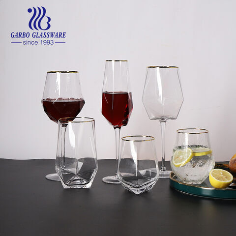 Taça de champanhe design octógono elegante de 370 ml com borda dourada