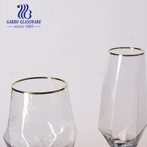 Taça de champanhe design octógono elegante de 370 ml com borda dourada