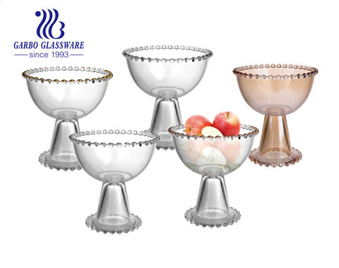 Handmade high-white footed fruit glass bowl with engraved dot edge for home dinner party table