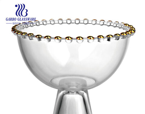 Handmade high-white footed fruit glass bowl with engraved dot edge for home dinner party table