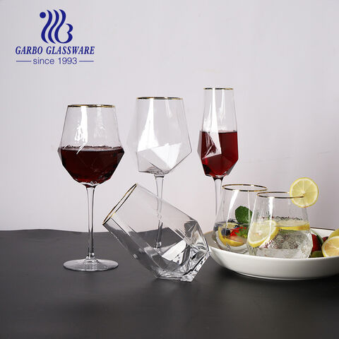 720ml Diamond Stemless Wine Glass Whisky Glassware with Gold Rim