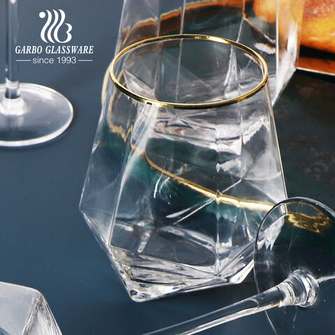 720ml Diamond Stemless Wine Glass Whisky Glassware with Gold Rim