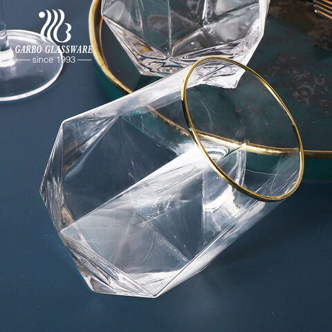 720ml Diamond Stemless Wine Glass Whisky Glassware with Gold Rim