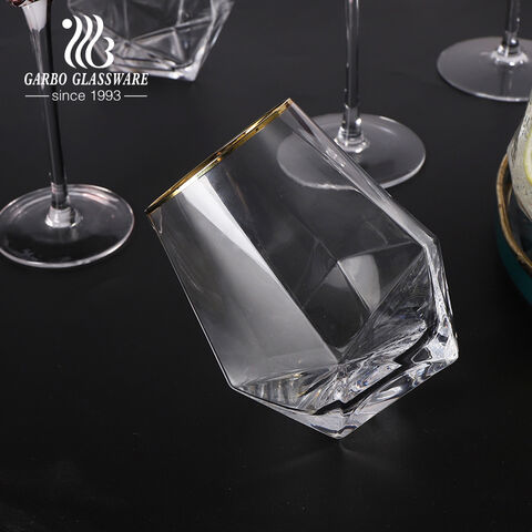 720ml Diamond Stemless Wine Glass Whisky Glassware with Gold Rim