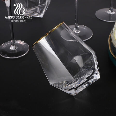 Cristalería de whisky de copa de vino sin tallo de diamante de 720 ml con borde dorado