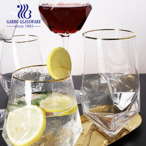 720ml Diamond Stemless Wine Glass Whisky Glassware with Gold Rim