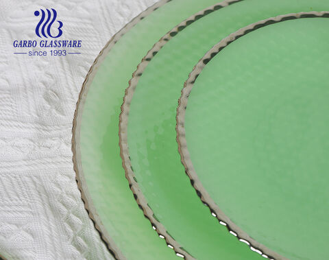 Plaque de verre de couleur unie de luxe en or de 6 pouces de couleur verte fabriquée en Chine