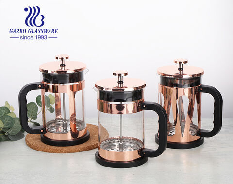 Luxury Rose Golden French Press Coffee Maker  Large Glass Carafe Pot Includes Stainless Steel Filter and lid