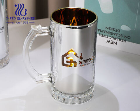 Customize designs and colors beer glasses 17.5 oz electroplating carved beer mug with handle