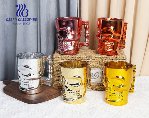 Jarra de cerveza de cristal con forma de calavera antigua galvanoplastia vasos de cerveza rosa dorados