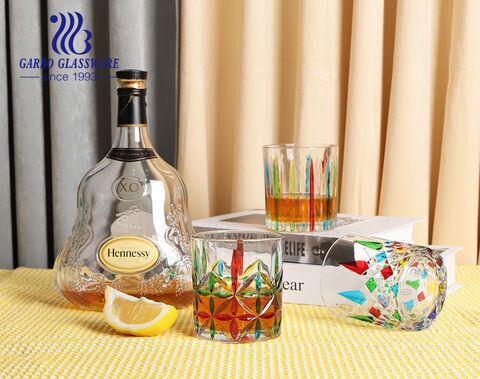 Стеклянные чашки для виски с тиснением в виде ромба и полосатого меча в винтажном стиле с ручной росписью в цветах