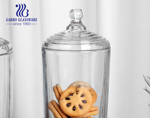 Frascos de galletas de vidrio pesado de fábrica con tapas de vidrio para baño, organizadores de cocina, exhibición de buffet de dulces, exhibición de mostrador de boda