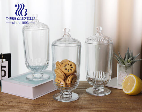 Bocal à bonbons et à biscuits en verre de nouveauté du fabricant avec couvercle et tige pour décoration de mariage et de maison