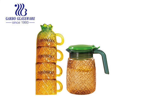 Pichet en verre design en forme d'ananas ensemble de tasses et pichet en verre à boire d'eau colorée