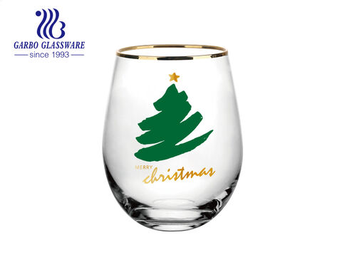 Vaso de cristal exclusivo del festival navideño con estampado de diseños de árboles de estrellas de Papá Noel