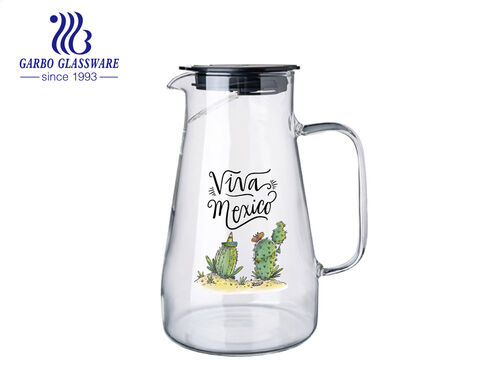 Tailles régulières 1L 1.5L 2L 3L pichets en verre borosilicaté résistant à la chaleur avec impression de plantes