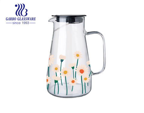 Tailles régulières 1L 1.5L 2L 3L pichets en verre borosilicaté résistant à la chaleur avec impression de plantes