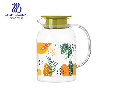 Jarras de vidrio de borosilicato resistente al calor de tamaños regulares 1L 1.5L 2L 3L con estampado de plantas