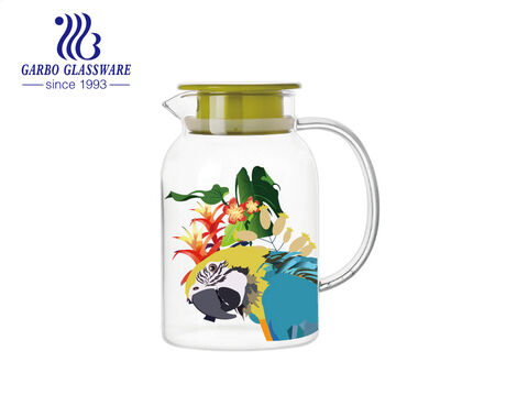 Regular sizes 1L 1.5L 2L 3L heat resistant borosilicate glass pitchers with plants printing