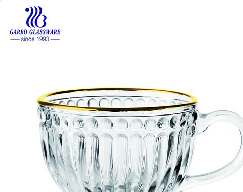 Классические винтажные стеклянные чашки с тиснением подсолнуха, вода, кофе, питьевая стеклянная чашка для кофе с золотым ободком