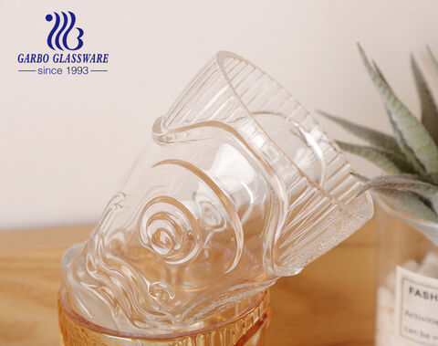 Manufacturer Clear Stackable Nautical Glass Cup Koi Fish Design Glass Tumbler for Gift Set of 4 