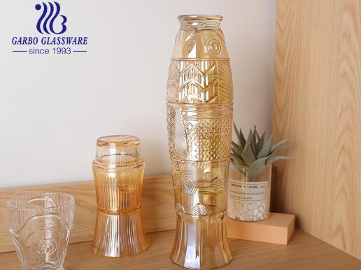 Fabricante Koi Fish Design Juego de vasos de vidrio para beber Vaso de vasos apilables para el mercado asiático