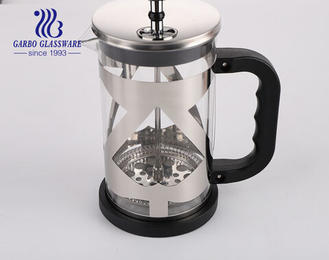 Hersteller Klassische Kaffeepresse aus Edelstahl 304, hitzebeständige Glaskaffeemaschine für Offica und Familienservice