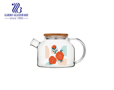 Normale Größen 1L 2L 3L Teekanne aus hitzebeständigem Glas mit hohem Borosilikatgehalt und schönen Cartoon-Drucken