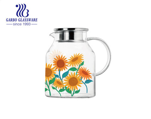 Tailles régulières 1L 2L 3L théière en verre résistant à la chaleur à haute teneur en borosilicate avec de belles impressions de dessins animés