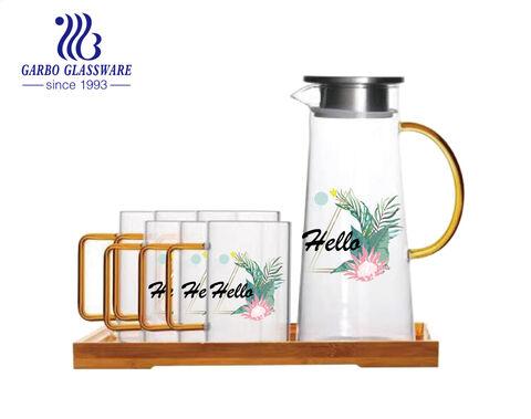 Théière en verre avec 6 tasses de théière en verre borosilicaté allant au micro-ondes