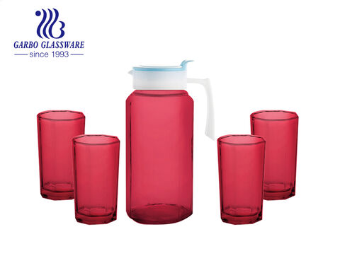 Klassisches, langlebiges Wasserkrug-Set aus Glas mit 4 Highball-Glasbechern in gesprühter blauer Farbe