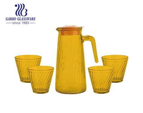 Klassisches, langlebiges Wasserkrug-Set aus Glas mit 4 Highball-Glasbechern in gesprühter blauer Farbe