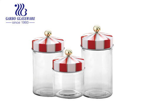 Christmas theme printing glass canisters jars set with optional sizes and plastic lid