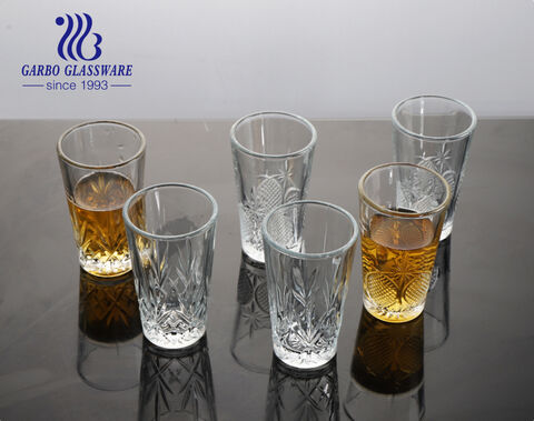 Wholesale embossed 6pcs window box pack glass water tea drinking cup with engraved pattern for home use