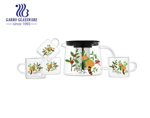 Kundenspezifische Designs Borosilikatglas Teekanne Set Teekessel Infuser Glastasse mit Griff