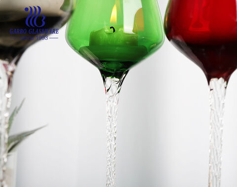 Handmade Luxury Long Stem Green Solid Color Glass Candle Holder for Europe 