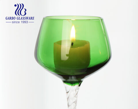 Handmade Luxury Long Stem Green Solid Color Glass Candle Holder for Europe 