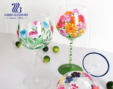 Idéias de presentes de copo de vidro de vinho tinto pintados à mão do fabricante para o dia das mães