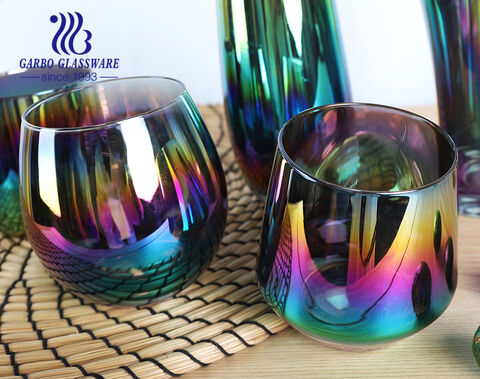 Machine-blown different sizes metal design colored ion-plating glass water drinking cup for home bar use