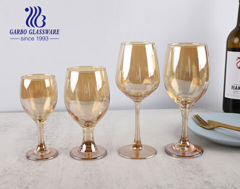 Ion plating wine glasses amber color one piece glass goblets for wedding