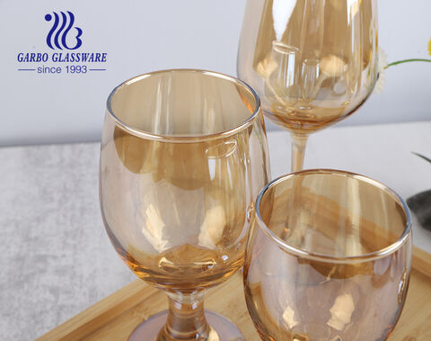 Ion plating wine glasses amber color one piece glass goblets for wedding